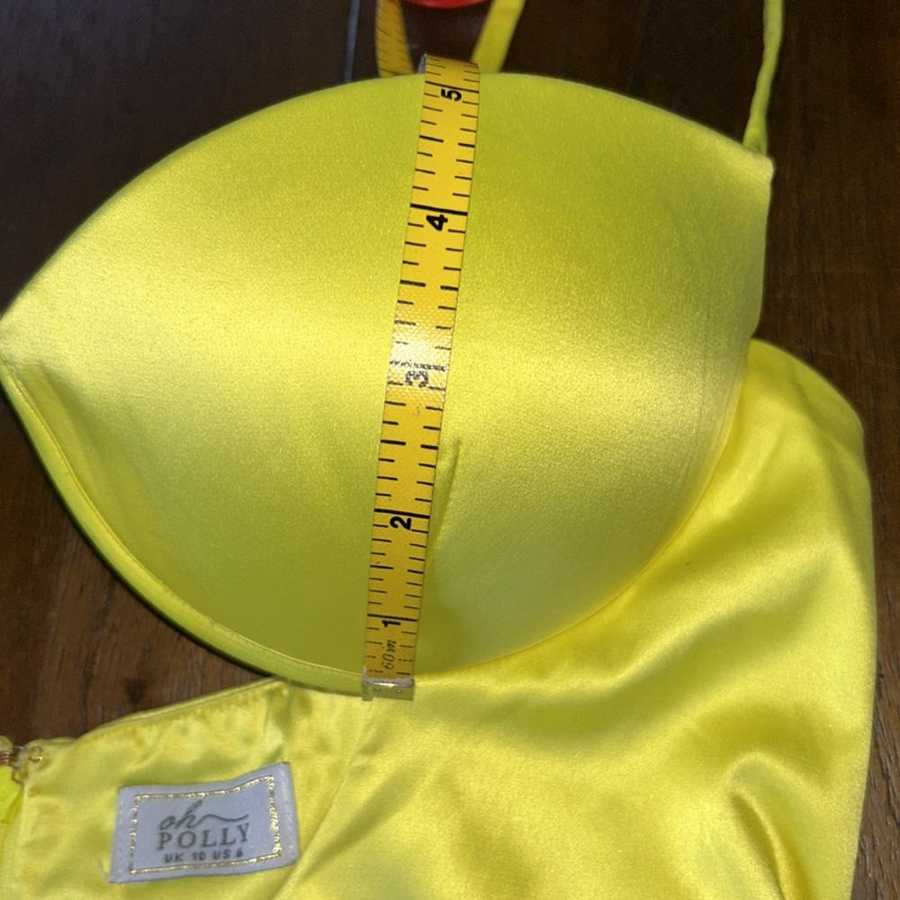 oh POLLY ‘Ahead Of The Curve' Underwired Satin Mini Dress in Neon Yellow - Picture 10 of 16